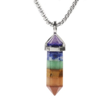 7 Chakra Stone Gemstone Hexagonal Pointed Reiki Chakra Chain Necklace 20" High-Grade Iron Gift Box