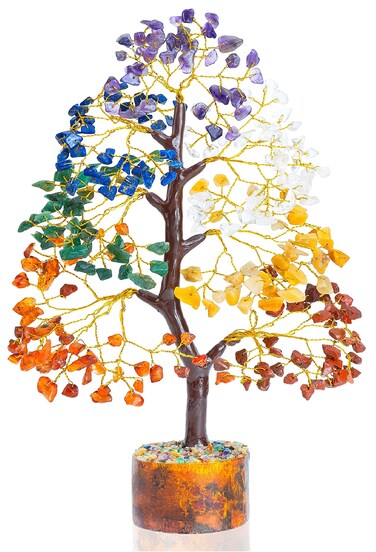 7 Chakra Tree of Life - Crystal Tree for Positive - Gemstone Tree - Seven Chakra Tree Spiritual Wisdom Feng Shui Tree Decor - Handmade - Healing Tree - Attract Good Luck &amp; Charm Gift