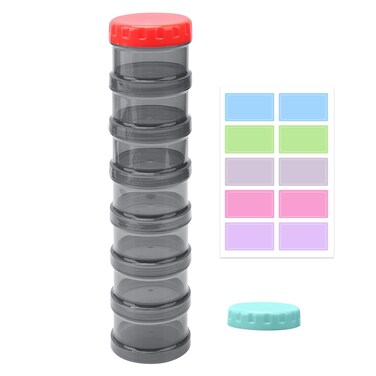 7 Day Pill Organizer Case Stackable Weekly Supplements Vitamins Pills Holder Dispenser Large Translucent Black with Extra Lid