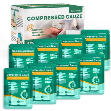 8 Packs Sterile Compressed Gauze with Z-Folded - Wound Gauze for Bleed Stop, 4.5" x 4.1 Yards, 6-Ply - for First Aid Kit,Medical Trauma Kit, IFAK Supplies Refill