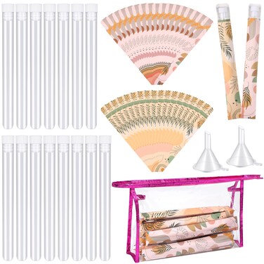 94 Pcs Boho Tampon Flask Set Includes 30 Plastic Tube Flasks for Women Flask Containers 60 Self Adhesive Tampon Wrappers 1 Storage Bag 2 Funnels 1 Tube Brush for Cruise Event Concert Outdoor