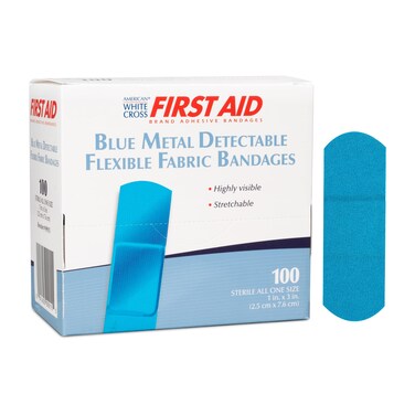 99915 Blue Metal Detectable Adhesive Strips, Sterile, Lightweight, 1" Width, 3" Length, Pack of 1200