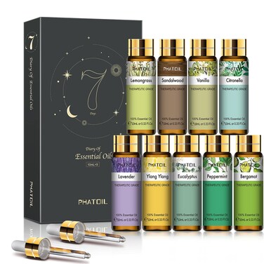 9PCS Essential Oils Gift Set, 10ml/0.33fl.oz Scented Oils for Soap, Candle Making, Premium Quality Essential Oils for Diffuser, Humidifier, Massage
