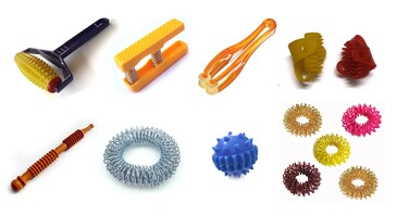 ACS / ACM Acupressure Health 8 in 1 Kit Body Roller, Palm Exerciser, Finger Massager, Sujok Rings, Spring, Ball, Thumb Pad, Bracelet Acupressure (8 In 1) Health Kit Plastic, Metal by ACS / ACM