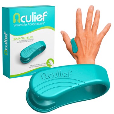 Aculief 1-Pack Wearable Natural Acupressure Support for Relaxation, Headache, Migraine, Stress Alleviation &amp; Tension Relief, Soothes Muscle Pain Simple &amp; Effective (Regular/Teal)