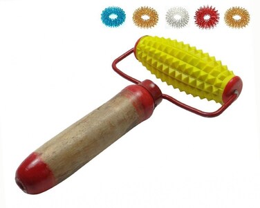 Acupressure Hand Energy Roller Body Massager Set of 1 + Sujok Pain Therapy Finger Rings Set of 5 15 X 9 X 3Cm (L X W X H) Yellow Roller