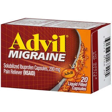 Advil Migraine Pain Reliever, Solubilized Ibuprofen 200mg, 20 Count, Liquid Filled Capsules, Powerful Migraine Relief