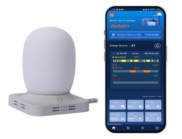AI Non Wearable Sleep Tracker, Sleep Inducing Light, AI Wake Up Light, Real Time Room Condition[T&amp;H, Co2, Light], Sleep Analysis with App, Snoring/Apnea Detection, No Subscription.