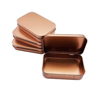 AKOAK 4 Pcs 3.7 x 2.4 x 0.8 Inches Rectangular Empty Hinged Tins Box Containers for First Aid Kit,Survival Kits,Storage,Herbs,Pills,Crafts and More (Rose gold)