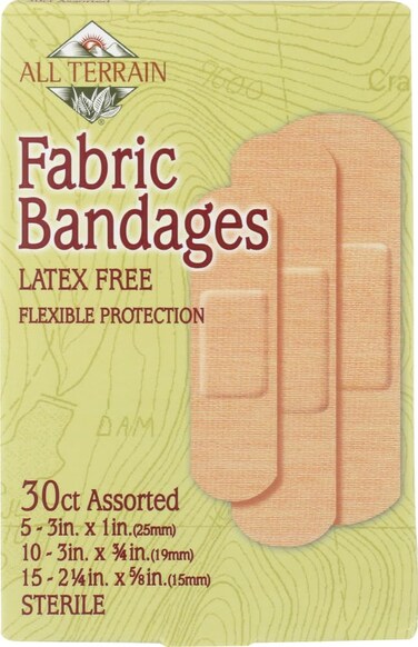 All Terrain Bandages - Fabric Assorted - 30 Count - Latex Free - 100% Sterile Strips