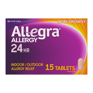 Allegra Adult 24HR Non-Drowsy Antihistamine, 15 Tablets, Fast-Acting Allergy Symptom Relief, 180 mg