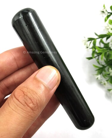 Amazing Gemstone Black Tourmaline Crystal Massage Wand Gua Sha for Women, Crystal Acupuncture Massage Stick Crystal with Smooth Edges