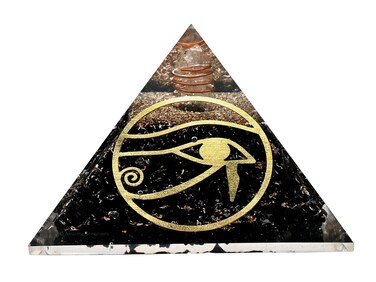 Amazing Gemstone Large Black Tourmaline Orgonite Pyramid   Eye of Ra Organ Pyramid for Positive Energy Healing