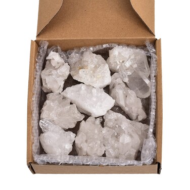 AMOYSTONE 1.54 Lbs Natural Clear Quartz Cluster in Box Raw White Crystals Rough Stones Bulk Crystal Cluster for Reiki, Gifts