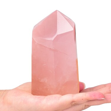 AMOYSTONE Rose Quartz Obelisk Towers Large Healing Crystal Point Wand 6 Faceted Reiki Meditation Stone Pink 0.6-1.1 LBS