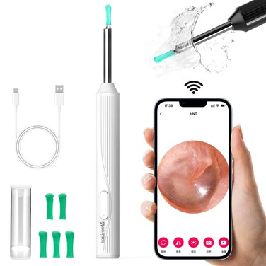 Aoriko Ear Wax Removal Tool,Ear Cleaner with Camera,Earwax Removal Kit with Light,Wireless Ear Scope for iOS&amp;Android,Insects &amp; Plant Microscopes,Visual Earwax Removal Kits (White)