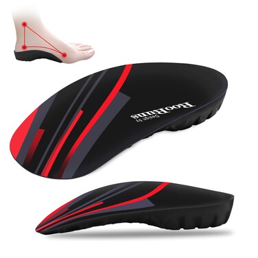 Arch Support, 330+ lbs Plantar Fasciitis Insoles, 3/4 Length Orthotic Inserts for Women &amp; Men Heel Pain, Flat Feet,Heavy Duty Strong Support Pain Relief for Walking Running Black Red