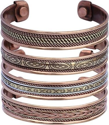 Art Of Creation Set of 4 Pure Copper Bracelets Tibetan Handmade Cuff And Kada For Men And Women   Adjustable Bangle   for Unisex India