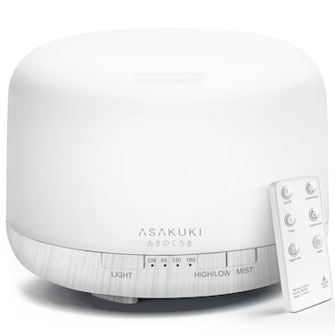 ASAKUKI 500ml Premium Essential Oil Diffuser with Remote Control, 5 in 1 Ultrasonic Aromatherapy Fragrant Oil Humidifier Vaporizer, Timer and Auto-Off Switch (White)
