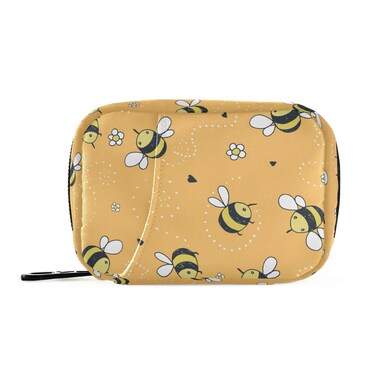 Aslsiy Cartoon Autumn Cute Bees Pill Case Flower 7 Day Pill Box Travel Pill Organizer Bag Medicine Storage Compact Dispenser with Zipper for Travel Family Business Thanksgiving Christmas Holiday Gifts