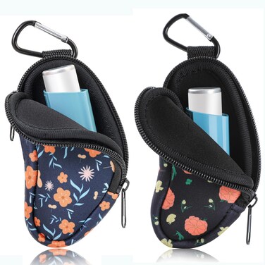 Asthma Inhaler Carrying Holder Neoprene Travel Inhaler Mini Bag for L-Shaped Inhaler, Inhaler Not Included (Flower 2PCS)