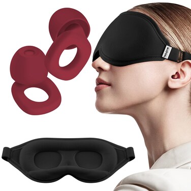 Audree Earplugs-Sleep Eye Mask Set - Noise Reduction Earplugs and Light Blocking Sleep Mask for Peaceful Sleep   Ideal for Sleep, Travel, Napping, Meditation, Gift, Shift Work, Red+Black
