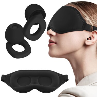 Audree Earplugs-Sleep Eye Mask Set - Noise Reduction Earplugs and Light Blocking Sleep Mask for Peaceful Sleep   Ideal for Sleep,Travel,Napping,Meditation,Shift Work,Red (Black)