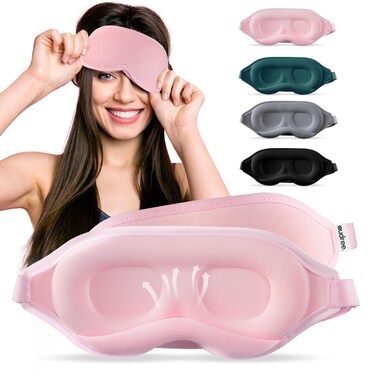 Audree Eye Mask for Sleeping - 3D Contoured 100% Sleep Mask Light Blocking, Sleeping Eye Mask for Women Men, Zero Eye Pressure Night Blindfold, Soft Eye Cover - Pink