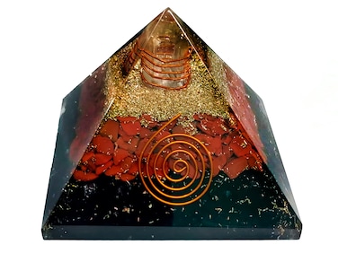 Authentic Shungite Pyramid with Red Jasper - Crystal Orgone Pyramid for Attracting Positive Energy - Chakra Pyramid Crystals - Orgonite Energy Generator Pyramid for Protection