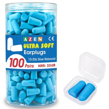 AZEN 100 Pairs Ear Plugs Bulk, Soft Foam Ear Plugs for Sleeping Noise Cancelling, NRR 32dB Earplugs for Concerts Shooting Swimming Noise Reduction (Lake Blue)