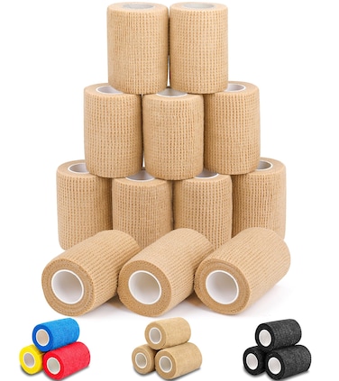 AZEN 12 Pack Self Adhesive Bandage Wrap, 3" X 5 Yards Elastic Cohesive Bandage Wrap, Vet Wrap, Ankle Tape, Tattoo Grip Tape Wrap, Skin Color Athletic Tape