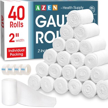 AZEN 40 Pack Gauze Rolls Bandages, 2 in x 4.1 Yards, Premium Medical Supplies &amp; First Aid Supplies, Bandage Wrap Vet Wrap, Mummy Wraps