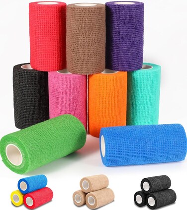 AZEN 9 Pack Self Adhesive Bandage Wrap, 4" X 5 Yards Elastic Cohesive Bandage Wrap, Color Athletic Tape, Tattoo Grip Tape Wrap, Vet Wrap, Ankle Tape