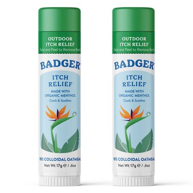 Badger Bug Bite Itch Relief Stick, Natural &amp; Organic Anti Itch Cream for Bug Bites, Rashes &amp; Poison Ivy, Fast Itchy Skin Relief After Bite, Works Great, Smells Great, Easy to Use, .6 oz, 2-Pack