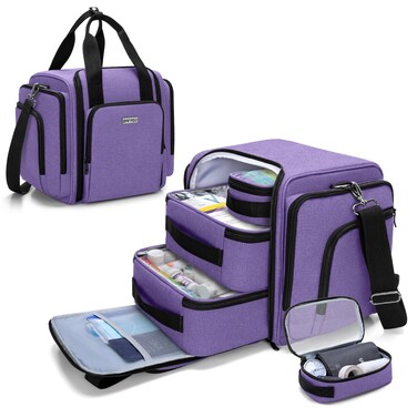 BAFASO Large Pill Bottle Organizer with 4 Inner Removable Pouches, Family First Aid Bag Medicine Bag Come with Shoulder Strap (Bag ONLY),Purple