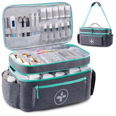 BAGSFY Travel Medicine Bag Organizer, Medical Bag Empty, Pill Bottle Organizer for Home, Large Medication Storage, Travel Carrying Case First Aid Kit Bags Empty, Emergency Kit.