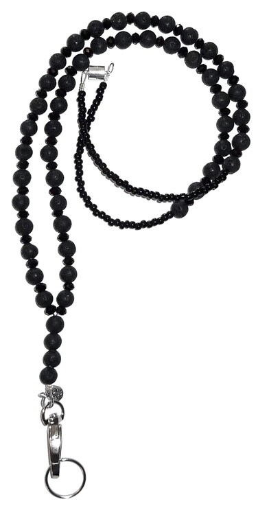 Beaded Essential Oils Diffuser Black Lava Women's Lanyard, 34" For ID Badge Card Holder Teacher Gift Nurse Cruise Keys