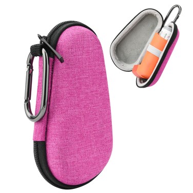 Beautyflier Asthma Inhaler Travel Case, Portable Zipper Carry Case for Inhaler with Clip-On Carabiner, EVA Travel Handy Protective Holder for Adults and Kids, Inhaler Not Included (4IN, Hot Pink)