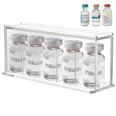 Beautyflier Insulin Vial Storage Box, 5 Slots Diabetic Insulin Vial Case Organizer for Fridge, Fits Standard 10ml U-100 Vials, Meeting Your Insulin Storage Need, Daily Use Space Saving, Case Only