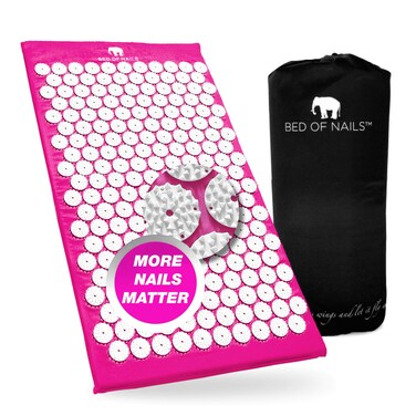 BED OF NAILS The Original Premium Acupressure Mat, 8,820 Acupuncture Pressure Points for Back Pain Relief, Increased Energy, Relaxation, FSA/HSA Eligible, with Drawstring Bag, 29 x 16 x 1, Pink