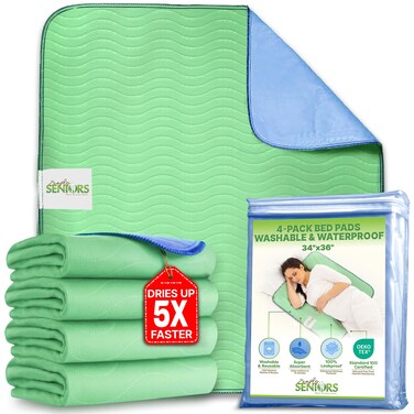 Bed Pads Washable Waterproof 34"x36"- Pack of 4 Incontinence Bed Pads for Adults - Dementia Products for Elderly &amp; Disabled &amp; Bedridden Patients - Reusable Bed Wetting Pees Pads - Ideal for Dogs