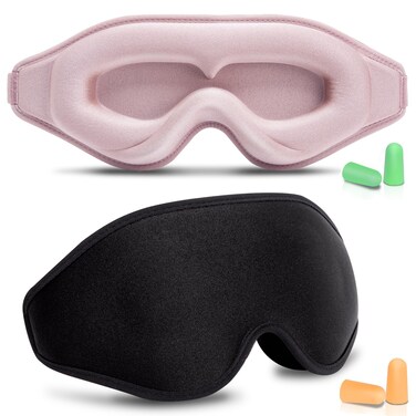 BeeVines Sleep Mask for Lash Extensions, 2 Pack Upgraded Eye Mask for Lash Extensions, 99.9% Light Blocking 3D Eyelash Cover, Night Sleep Masks for Women, Blindfold for Airplane (Black &amp; Pink)