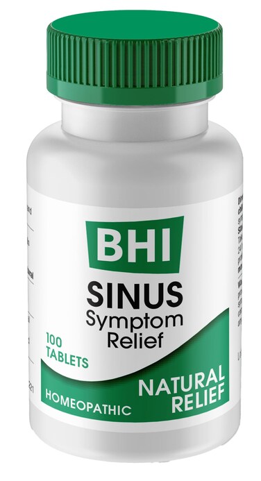 BHI Sinus Natural Congestion Relief 7 Targeted Homeopathic Active Ingredients Help Relieve Nasal Cold Symptoms, Pain, Pressure &amp; Headache Extra Strength Support for Women &amp; Men - 100 Tablets