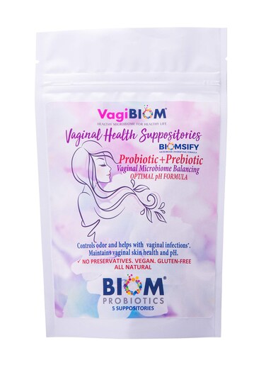Biom Vaginal Probiotic Suppository: Natural Vaginal pH and Odor Control Regimen; Balance and Nourishes Vaginal Microbiome; No Parabens (5 Count)