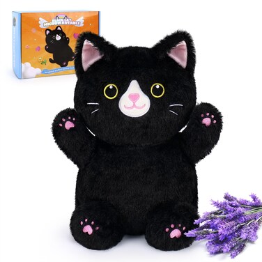 Black Cat Microwavable Heating Pad-1.2lb Heating Pads for Cramps &amp;Period Pain Relief for Women &amp; Kids,Soft Pillow Plush Toy,Heatable Stuffed Animals, Bedtime Gift for Women Kids with Lavender Scented