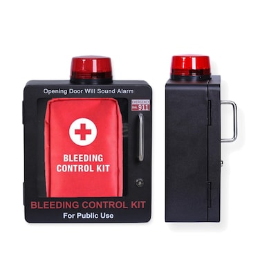 Bleeding Control Kit + Emergency Wall Mount Cabinet   Optional Lock &amp; Alarm Feature Included (Black)