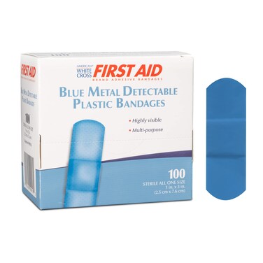Blue Metal Detectable Adhesive Strips, Sterile, Plastic, 1" x 3" (Case of 1200)