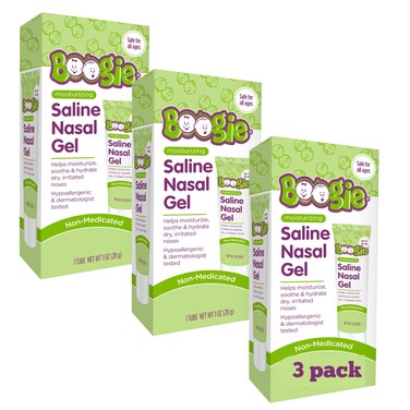 Boogie Saline Nasal Gel, Made with Aloe and Isotonic Saline, Soothes and Hydrates Dry or Irritated Noses, Unscented, Pack of 3