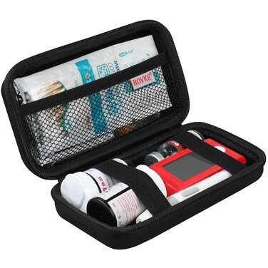 BOVKE Diabetic Supplies Case, Diabetes Travel Bag for Testing Kit, Blood Glucose Monitor Meters, Test Strips, Medication, Lancets, Needles, Syringes and Other Diabetic Supplies, Black