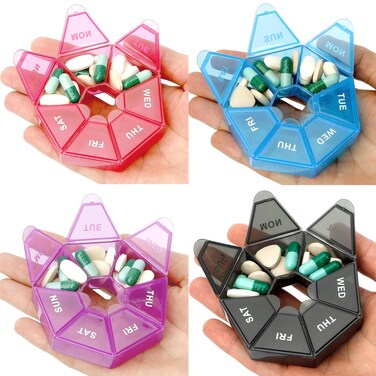 Brand 4 Pack Pill Box - Daily &amp; Weekly Pill Organizer, Travel Size, 1 Time a Day, Small Pill Case, Medicine Pill Container &amp; Holder